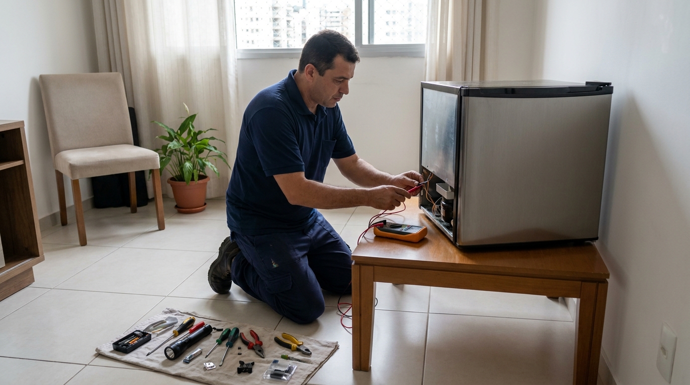 Técnico de conserto de frigobar em residência no Bom Retiro, Uberaba‑MG